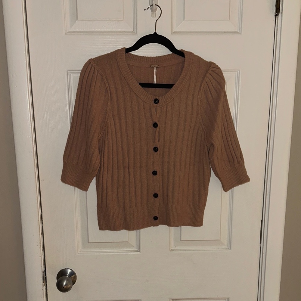 Free People Tan Ribbed Cardigan